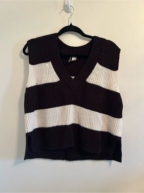 Divided Black and White Striped V‑Neck Sweater Vest